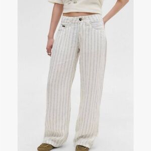 BDG Urban Outfitters Linen Striped pants White Black Low Rise Wide Leg coastal